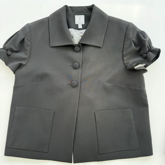 Tristan Cropped Black Blazer Short Sleeves Dark Academia Sz 14 Vintage - Picture 1 of 13